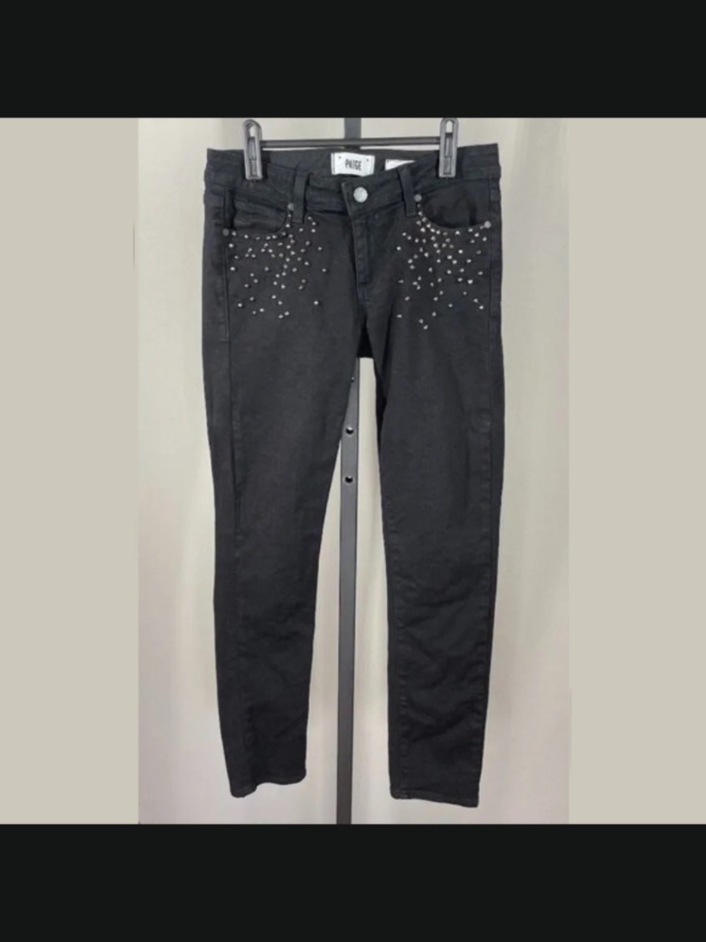 Paige Jeans Womens 27 black denim skinny designer studded skyline